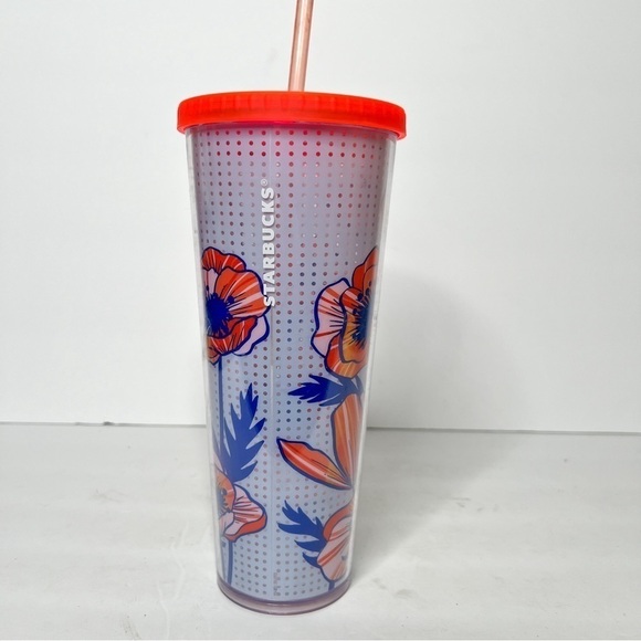 Starbucks Poppy Tumbler Pink Orange 2018 Rare Cold Cup Straw - Picture 3 of 4